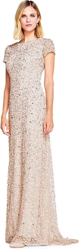 Vista 3 de Adrianna Papell vestido de noche de mangas cortas con lentejuelas para mujer