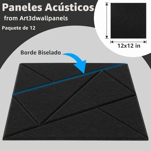 Vista 2 de Art3dwallpanels Paquete de 12 Paneles Acústicos de 12" X 12" Paneles de Pared Insonorizantes Autoadhesivos Amortiguadores de Sonido, Decoración