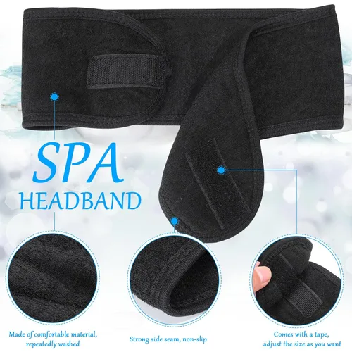 Vista 3 de Hoteam Paquete de 30 diademas de spa, esteticista facial para mujeres, ajustable, maquillaje, deportes, ducha, toalla elástica con cinta (negro)