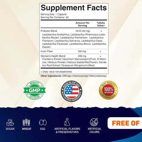 Vista 2 de Vitamatic Probióticos vaginales para mujeres – 20 mil millones de UFC, equilibrio de pH y control de olores, 60 cápsulas DR con prebióticos