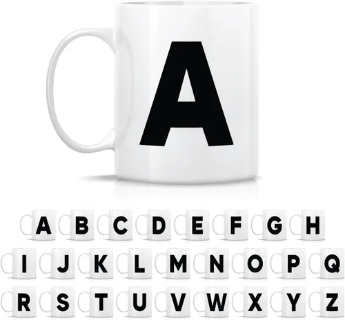 Vista 2 de Retreez Taza con monograma con monograma del alfabeto de la A a la Z con inicial, tazas de café de cerámica de 11 onzas – Agradecimiento