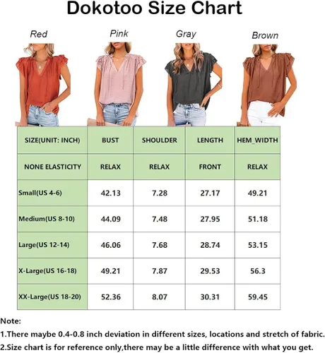 Vista 6 de Dokotto - Blusas informales con cuello en V para mujer diseño de manga corta con cordón ajustable