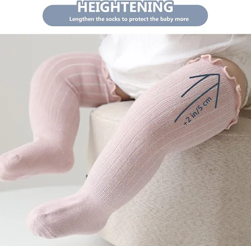 Vista 7 de Calcetines altos hasta la rodilla para bebés, recién nacidos, calcetines de algodón para uniforme de algodón, calcetines de algodón cálido