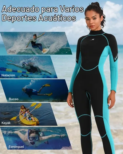 Vista 5 de Traje de neopreno para mujer, de 3 mm con cremallera trasera, traje completo para buceo y natación Neoprene Diving Suits Keep Warm in Cold Water