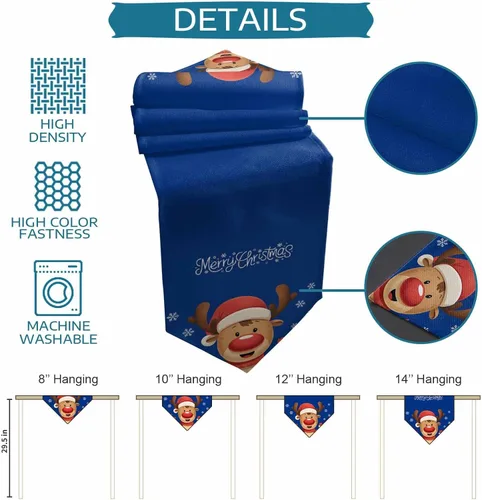 Vista 7 de Camino de mesa azul con alce navideño – 120 pulgadas de largo, copo de nieve de invierno, decoración de mesa de comedor para cocina, granja, Alce