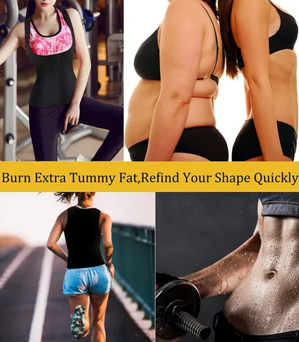Vista 6 de Chaleco de sauna de neopreno para mujer, entrenador de cintura, sudor caliente, corsé delgado con cremallera, camiseta sin mangas para entrenamiento