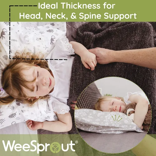 Vista 6 de WeeSprout - Almohada para niños pequeños - Funda y cubierta de algodón orgánico, almohada para niños pequeños para dormir y viajar, relleno
