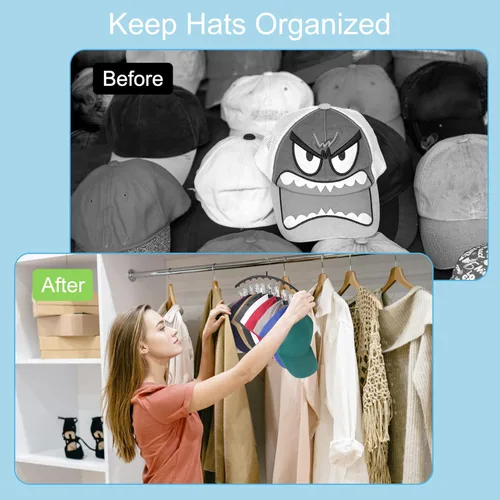 Vista 3 de Percheros para armario, organizador de sombreros de metal, paquete de 1 perchero para colgar en el armario, percheros para gorras de béisbol con 10