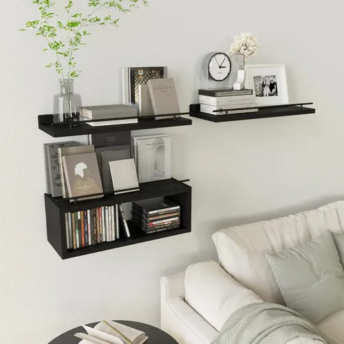 Vista 5 de WOPITUES Estantes flotantes para pared con estante de cubo, estantes de pared con riel de metal para decoración de baño, organizadores