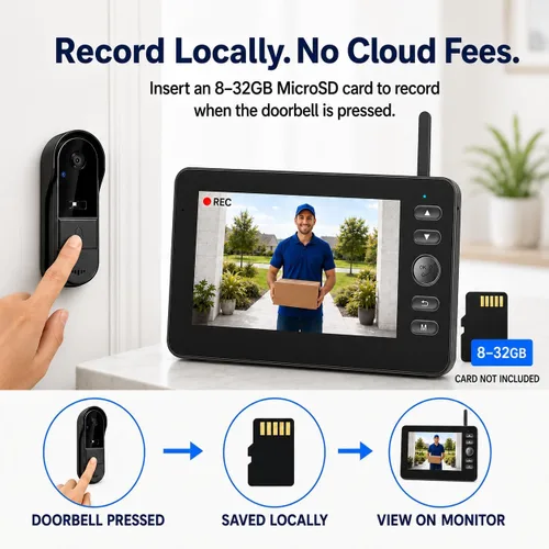 Vista 13 de TKMARS Timbre de puerta inalámbrico sin suscripción con pantalla de monitor, portero de video impermeable con activación activa, no necesita WiFi