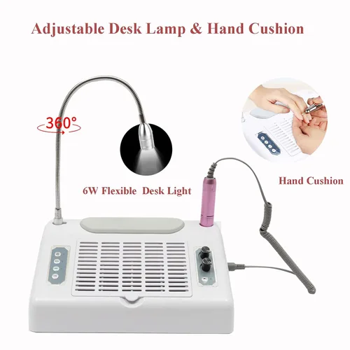 Vista 6 de TFCFL Colector de polvo de uñas 5 en 1, colector de polvo profesional de vacío de uñas + taladro eléctrico de uñas + lámpara de secado de uñas