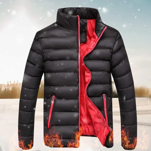 Vista 2 de SHOPESSA Abrigo de invierno para hombre, casual, con cuello alto falso, con cremallera, chaqueta de bombardero acolchada para hombre, ajuste