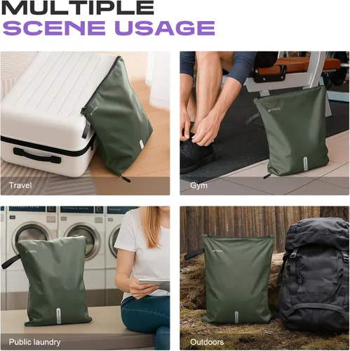 Vista 8 de Bolsa de lavandería de malla para viajes, gimnasio, universidad y campamento, organizador grande de ropa sucia lavable con cremallera con tela