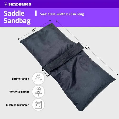 Vista 3 de Sandbaggy Sillín de arena (negro) – Viene prellenado con 15 libras de arena (capacidad de peso de 25 libras) – Pesas para fotografía, tiendas