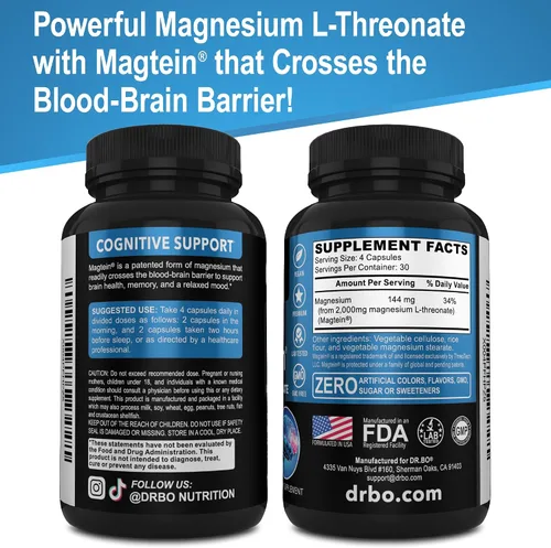 Vista 9 de Cápsulas de magnesio L-treonato de magteína - Magteína Magnesio L-treonato 2000mg Cápsulas de suplemento para la salud cerebral, la memoria