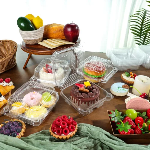 Vista 6 de NPLUX 25 Pack de Envases Desechables con Bisagras de Plástico Transparente y Engrosado para Llevar Alimentos, Recipientes para Tartas con Tapa, 5.8