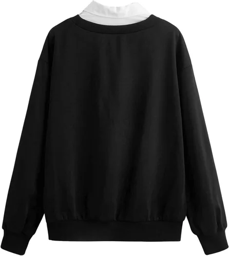 Vista 2 de SweatyRocks Sudadera casual de manga larga con cuello de contraste para mujer