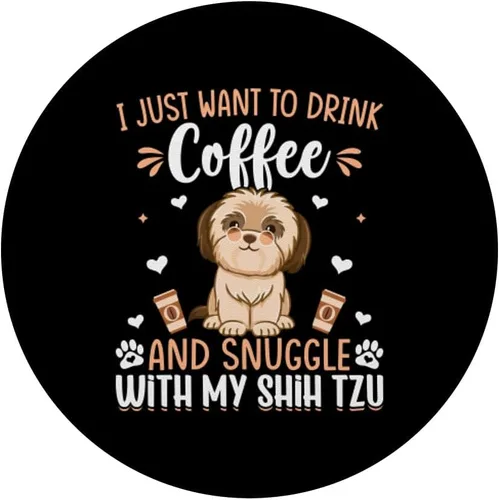 Vista 3 de Bebe café y acurrucarse con Shih Tzu Dog Lover Graphic PopSockets intercambiable PopGrip