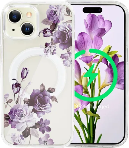 Vista 37 de Funda magnética de flores para iPhone 15 [compatible con MagSafe] Bonito patrón floral transparente a prueba de golpes