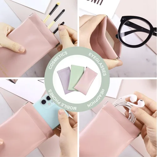 Vista 2 de LOXITP Paquete de 3 fundas suaves para lentes de lectura para mujeres, estuche portátil de cuero para lentes de lectura, paquete organizador