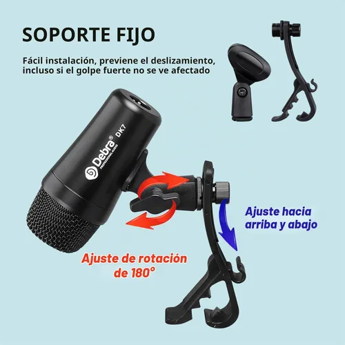 Vista 5 de D Debra DK7 Pro - Kit de micrófono de batería con cable de 7 piezas para tocar y grabar bateristas, incluye micrófonos, clip de micrófono