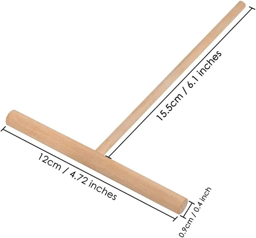 Vista 2 de Esparcidor de crepé, 2 piezas de 6.1 pulgadas x 4.7 pulgadas, herramienta de madera natural en forma de T para crepes de madera para crepes