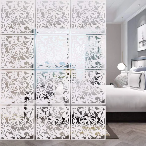 Vista 11 de ANMINY Paneles divisores de habitación colgantes, patrón de talla de flores Negro