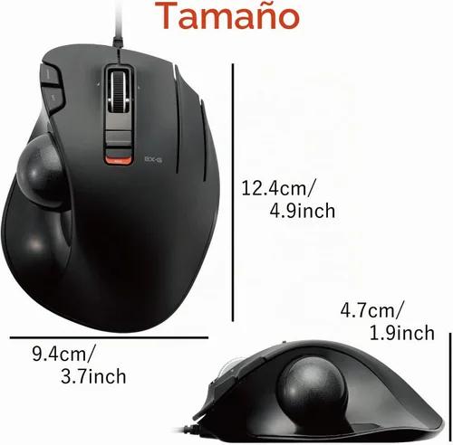 Vista 8 de ELECOM EX-G - Ratón de trackball con cable, ergonómico, control de pulgar, bola de rodillo de seguimiento suave, 6 botones programables, mouse