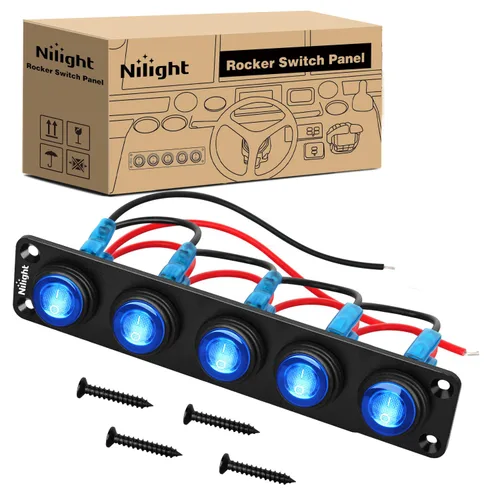 Vista 13 de Nilight Panel interruptor basculante de 5 bandas con 3 pines, resistente al agua, interruptores de palanca de encendido/apagado para automóvil