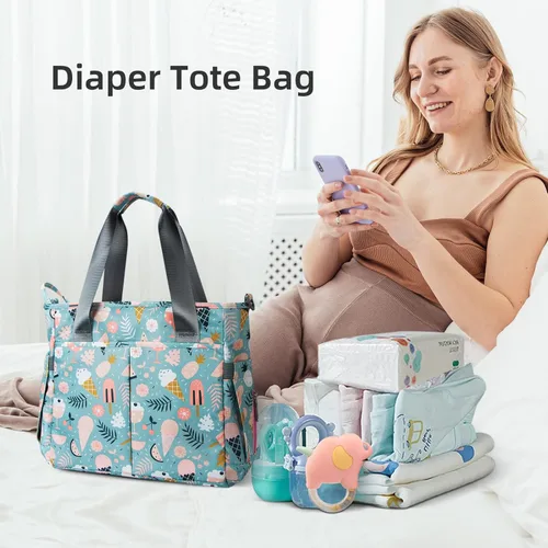 Vista 2 de Bolsa de pañales impermeable para mamá y papá, bolsas de viaje medianas multifunción (postre de dibujos animados)