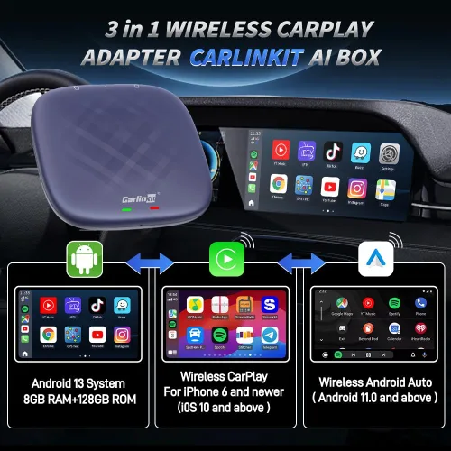 Vista 8 de CarlinKit CarPlay Ai Box Magic Box Android 13.0 Sistema inalámbrico CarPlay Adaptador Android Auto Soporte Netflix YouTube Google GPS+Glonass