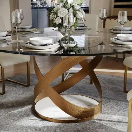 Vista 5 de POVISON Juego de 4 sillas de comedor redondas de lino y algodón con mesa de comedor de vidrio (mesa de comedor de 51 pulgadas + 4 sillas)