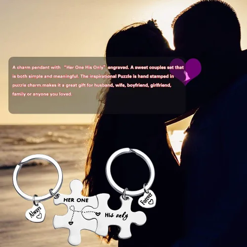 Vista 7 de Vadaka Llavero para parejas, regalos para novia, novio, rompecabezas, llavero para él, para pareja, juego de llaveros a juego, joyería para parejas