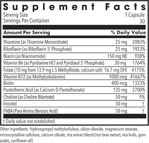 Vista 2 de MethylPro B Complex + L-Metilfolato 10 mg - Mezcla de vitaminas metiladas biodisponibles - Apoya la energía y el estrés - Vegetariano e