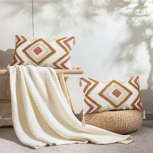 Vista 7 de Merrycolor Fundas de Cojines Decorativos con Mechones Estilo Boho (Naranja y Rosa, 20" x 12" (Paquete de 1))