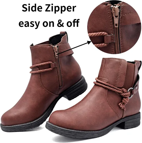 Vista 3 de Ataiwee Botines para mujer, botas clásicas de plataforma con cremallera lateral cómoda.