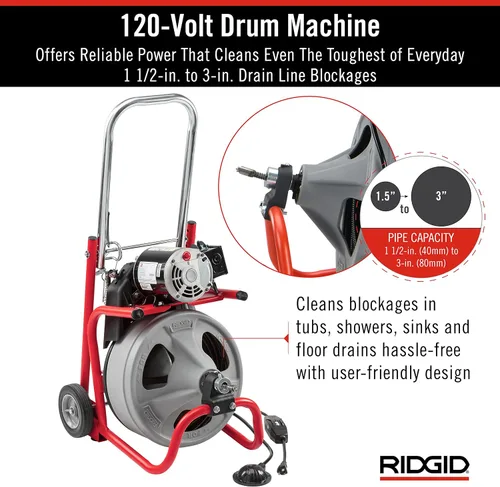 Vista 7 de Ridgid 52363 Modelo K-400 Kit de Máquina de Tambor de Limpieza de Drenaje de 120 Voltios con Cable C-32IW de 3/8" x 75
