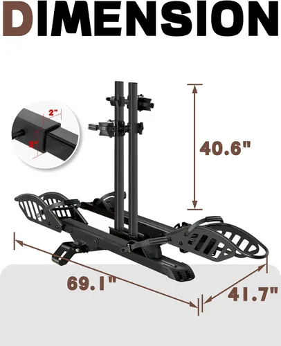 Vista 9 de Young Electric Enganche 2 portabicicletas, capacidad de 200 libras, soporte de plataforma para bicicleta eléctrica, hasta 5 pulgadas de grasa