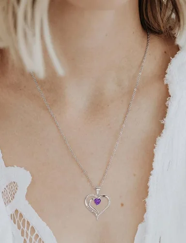 Vista 3 de ITS4YEO 925 Sterling Silver Love Heart Birthstone Necklaces Silver Necklace Zircon Pendant Necklaces for Women Jewelry Gift for Women Wife Girls Her