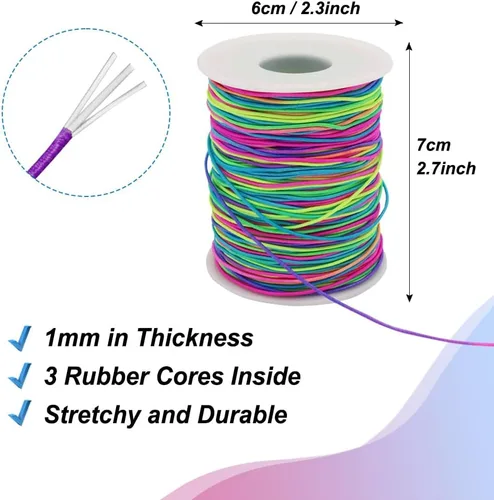 Vista 8 de Tenn Well - Cuerda elástica de 1 mm, 328 pies, arcoíris, cuerda elástica para pulseras, cordón de cuentas para pulseras, collares, fabricación