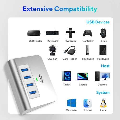 Vista 8 de Intpw Hub USB 3.0, concentrador de datos USB de aluminio de 4 puertos 3.0, adaptador multipuerto con cable de 3.3 pies, divisor USB para laptop