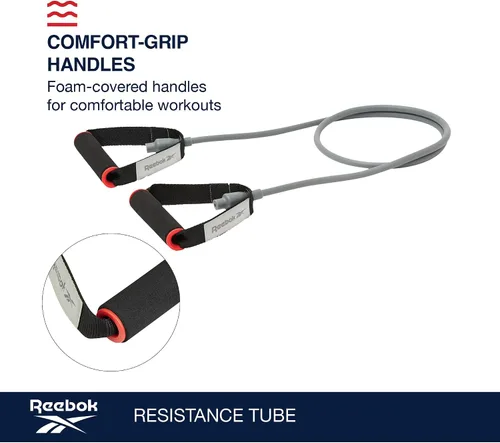 Vista 4 de Reebok Tubo de resistencia para entrenamiento de cuerpo completo, bandas de resistencia de calentamiento y entrenamiento de fuerza con asas, bandas