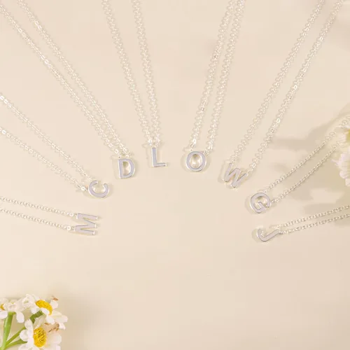Vista 27 de Collares con iniciales para mujer, delicado collar de letra plateada con nombre personalizado con monograma, collar simple y lindo con inicial