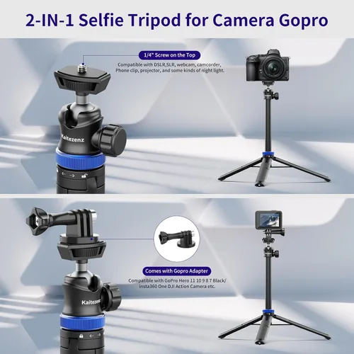 Vista 7 de Kaitezenz Trípode selfie stick para cámara GoPro, soporte de trípode extensible de 62 pulgadas con cabeza de bola de 360° tornillo de 1/4 pulgadas