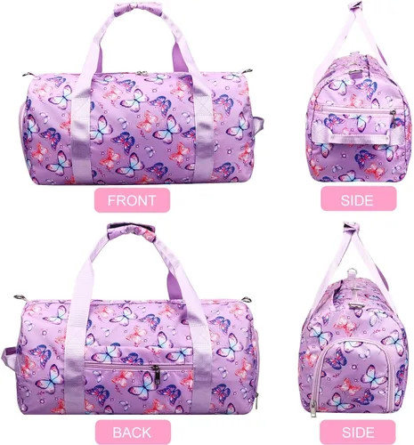 Vista 2 de Bolsa de viaje para gimnasio para niñas, bolsa de gimnasia deportiva con compartimento para zapatos y bolsillo húmedo, bolsa de viaje para niños