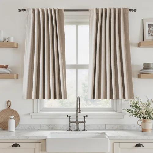 Vista 86 de UHITECH Cortinas cortas de lino de 24 pulgadas de largo para ventanas pequeñas de granja, cortinas opacas modernas para sala de estar, pestañas