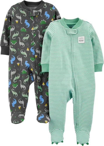 Vista 9 de Simple Joys by Carter's baby-boys 2-way Zip Thermal Footed Sleep and Play, Pack of 2 Rayas azules/tiburones blancos
