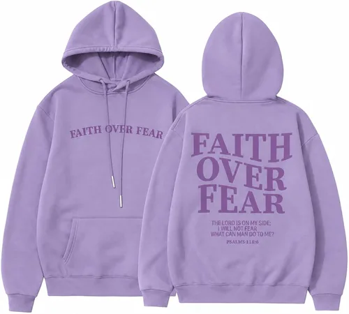Vista 23 de BANGELY Sudadera Fe Sobre el Miedo para Mujeres, Sudadera Cristiana con Gráfico, Dichos Religiosos Cristianos, Jersey de Biblia, Tops de Pullover