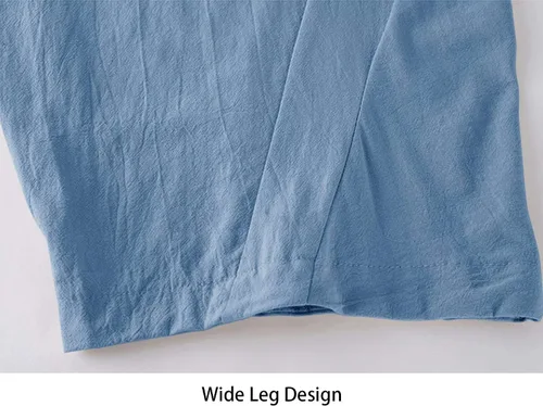 Vista 6 de MAGCOMSEN Pantalones capri para hombre con 4 bolsillos, pantalones cortos de lino holgados de pierna ancha, pantalones cortos capri casuales