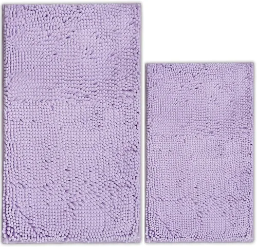 Vista 29 de Juego de 2 tapetes de baño de chenilla, superabsorbentes, con fuerte respaldo antideslizante de PVC, tapetes de baño para baño, peludos